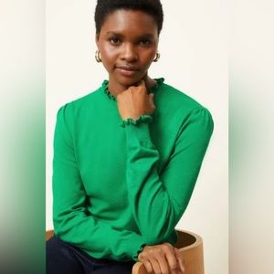 j.Crew women’s  green ruffle neck blouse XS L88-28